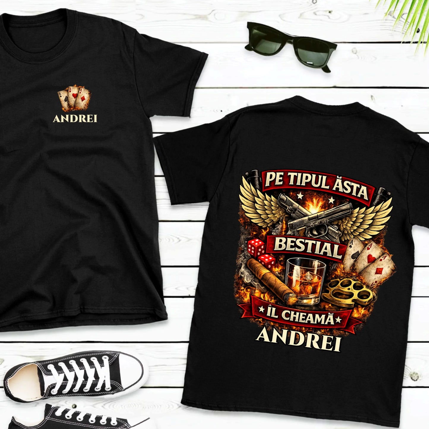 Gildan64000BlackFrontBackMonsteraandPalm