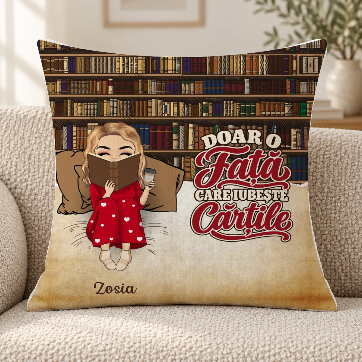 Poduszka personalizowana - Dziewczyna/Chłopak, która(y) lubi książki #02911 — mockup cmub8lxle0hedng1widadq8po