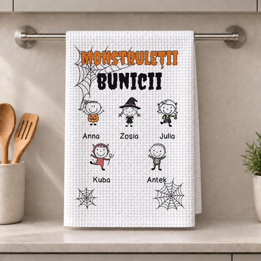 Prosop de bucătărie (șervețel) – Monstrii mamei/bunicii – Cadou personalizat de Halloween #163622