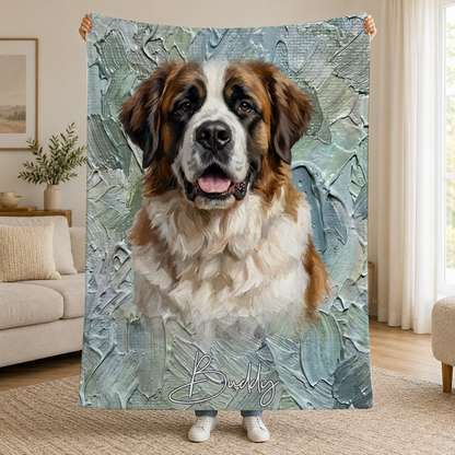 Pătură cu portretul animalului de companie în stil pictură în ulei și cu numele acestuia – Personalizată #98463 [PC-MOCKUP:cmvl43dtj003vtb2rhx389by6:14834bb0aa5a83a71f797cd1:14834bb0aa5a83a71f797cd1ca1a89e2ee5a888426a5975b9a874781292ffcb8]