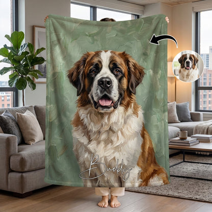 Pătură cu portretul animalului de companie în stil pictură în ulei și cu numele acestuia – Personalizată #98463 [PC-GALLERY:cmvl43dtj003vtb2rhx389by6:6638c581-90c6-42ee-84b0-df7b33d21f03:a8c7d8cc5362d6f22bf497d4b0efb4add7b29dc640b7ab63b61c5718baa95394]